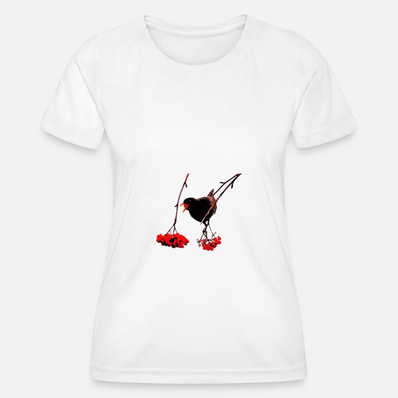 Blackbird with rowan berries - Women's Functional T-Shirt - white