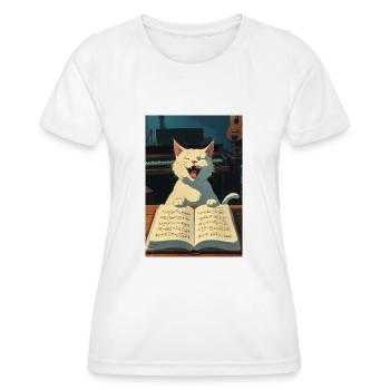 Cute kitten sings - Women's Functional T-Shirt - white - Front - AI Model Female 172 dark (172cm)