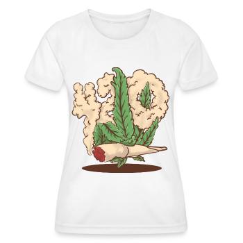 420 Hanfhand, die eine Cannabis-Joint-Karikatur hält - Frauen Funktions-T-Shirt - Weiß - Vorne - AI Model Female 172 dark (172cm)