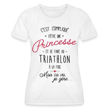 Princesse et Triathlon - Cadeau femme fille - T-shirt sport Femme - blanc - Devant - AI Model Female 172 dark (172cm)