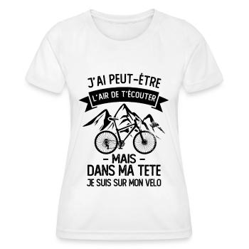 Dans ma tete je suis sur mon vélo Humour Cycliste - T-shirt sport Femme - blanc - Devant - AI Model Female 172 dark (172cm)
