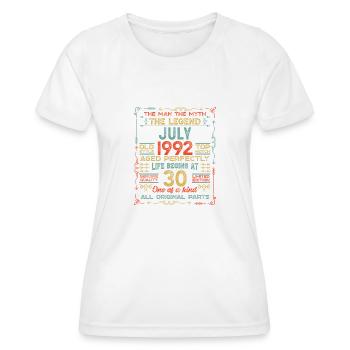 Juillet 1992 - Cadeau d’anniversaire du 30 juillet. Génial. - T-shirt sport Femme - blanc - Devant - AI Model Female 172 dark (172cm)