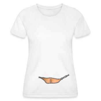 Piercing au nombril derrière une fermeture éclair ouverte - T-shirt sport Femme - blanc - Devant - AI Model Female 172 dark (172cm)