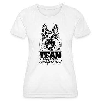 TEAM Deutscher Schäferhund IGP Hundesport Wilsigns - Frauen Funktions-T-Shirt - Weiß - Vorne - AI Model Female 172 dark (172cm)
