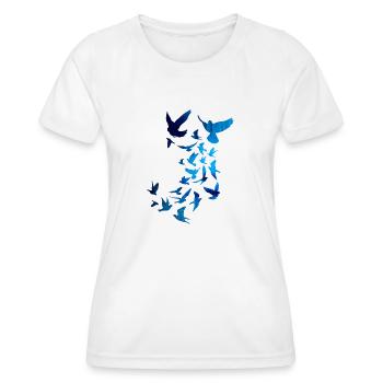 tauben,taube,vögel,vogelschwarm,bunt,graffiti, - Frauen Funktions-T-Shirt - Weiß - Vorne - AI Model Female 172 dark (172cm)