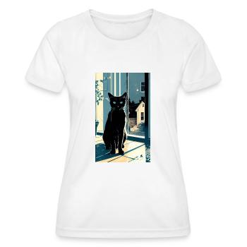 Chat domestique à poil court pendant la nuit - T-shirt sport Femme - blanc - Devant - AI Model Female 172 dark (172cm)