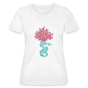 Hippocampe avec un corail sur la tête - T-shirt sport Femme - blanc - Devant - AI Model Female 172 dark (172cm)