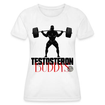Testosteron Buddys Fitness Bodybuilding Workout - Frauen Funktions-T-Shirt - Weiß - Vorne - AI Model Female 172 dark (172cm)