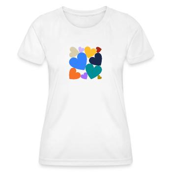 Colorful hearts in a square - Women's Functional T-Shirt - white - Front - AI Model Female 172 dark (172cm)