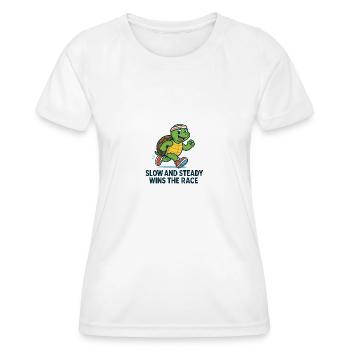 Chemise de course Funny Turtle – Slow & Steady - T-shirt sport Femme - blanc - Devant - AI Model Female 172 dark (172cm)