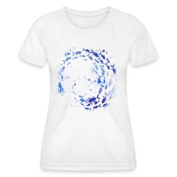 fischschwarm,fische,malerei,bunt,graffiti,blau - Frauen Funktions-T-Shirt - Weiß - Vorne - AI Model Female 172 dark (172cm)