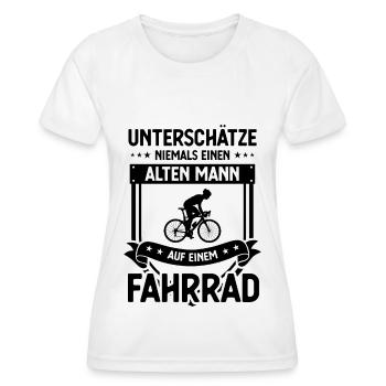 UNTSCHATZE NIEMALS EINEN ALTEN MANN auf Einem Fahr - Frauen Funktions-T-Shirt - Weiß - Vorne - AI Model Female 172 dark (172cm)