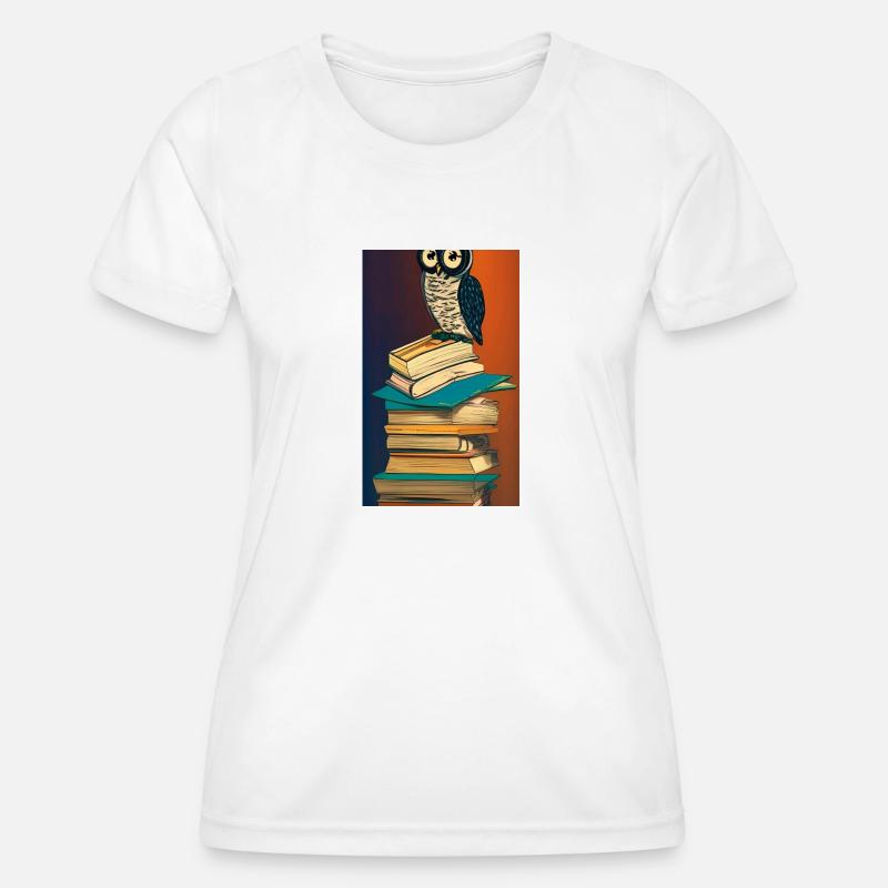Comic Cartoon Cute Book Owl Owl Book Stack - Women's Functional T-Shirt - white