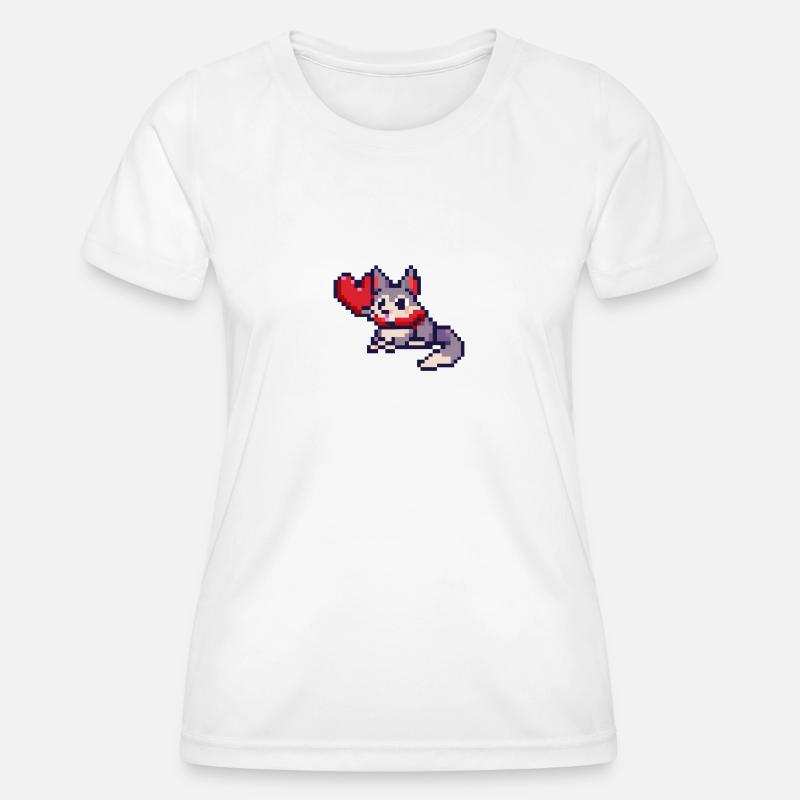 Pixelart Cat with Heart - Women's Functional T-Shirt - white