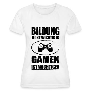 BILDUNG IST WICHTIG GAMEN IST WICHTIGER - - Frauen Funktions-T-Shirt - Weiß - Vorne - AI Model Female 172 dark (172cm)