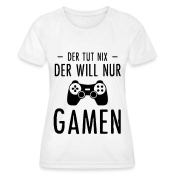 Der Tut Nix der Wille Nur Gamen - - Frauen Funktions-T-Shirt - Weiß - Vorne - AI Model Female 172 dark (172cm)
