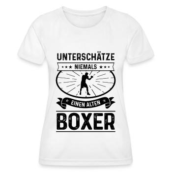 UNTSCHATZE NIEMALS EINEN ALTEN BOXER - - Frauen Funktions-T-Shirt - Weiß - Vorne - AI Model Female 172 dark (172cm)