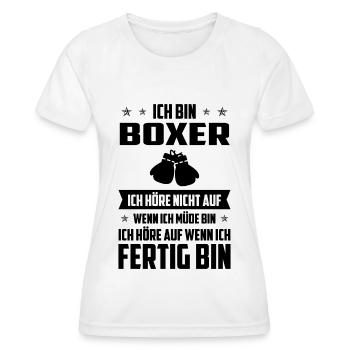 Ich bin Boxer ICH HORE NICHT auf Wenn ich Mude bin - Frauen Funktions-T-Shirt - Weiß - Vorne - AI Model Female 172 dark (172cm)