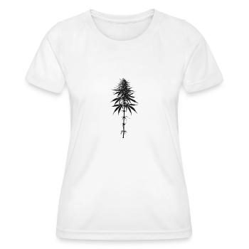 Cannabispflanze stilisiert schwarz silhouette - Frauen Funktions-T-Shirt - Weiß - Vorne - AI Model Female 172 dark (172cm)