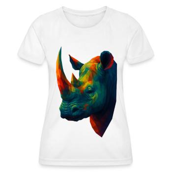 WPAP Style Animals - Rhino Portrait - Women's Functional T-Shirt - white - Front - AI Model Female 172 dark (172cm)