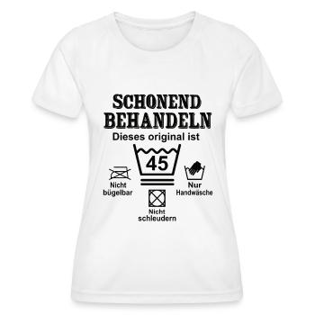 Schonend Behandeln Geschenk zum 45. Geburtstag - Frauen Funktions-T-Shirt - Weiß - Vorne - AI Model Female 172 dark (172cm)