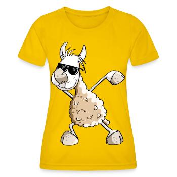 Cooles Dab Dance Lama - Dabbing Alpaka - Comic Fun - Frauen Funktions-T-Shirt - Eigelb - Vorne - AI Model Female 172 dark (172cm)