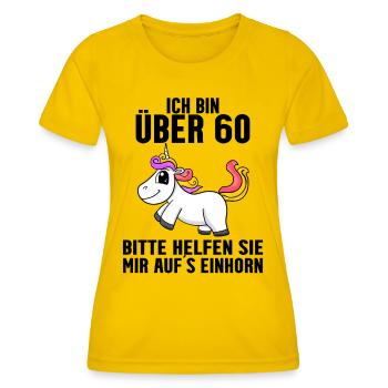 60. Geburtstag Frau 60 Jahre Einhorn - Frauen Funktions-T-Shirt - Eigelb - Vorne - AI Model Female 172 dark (172cm)