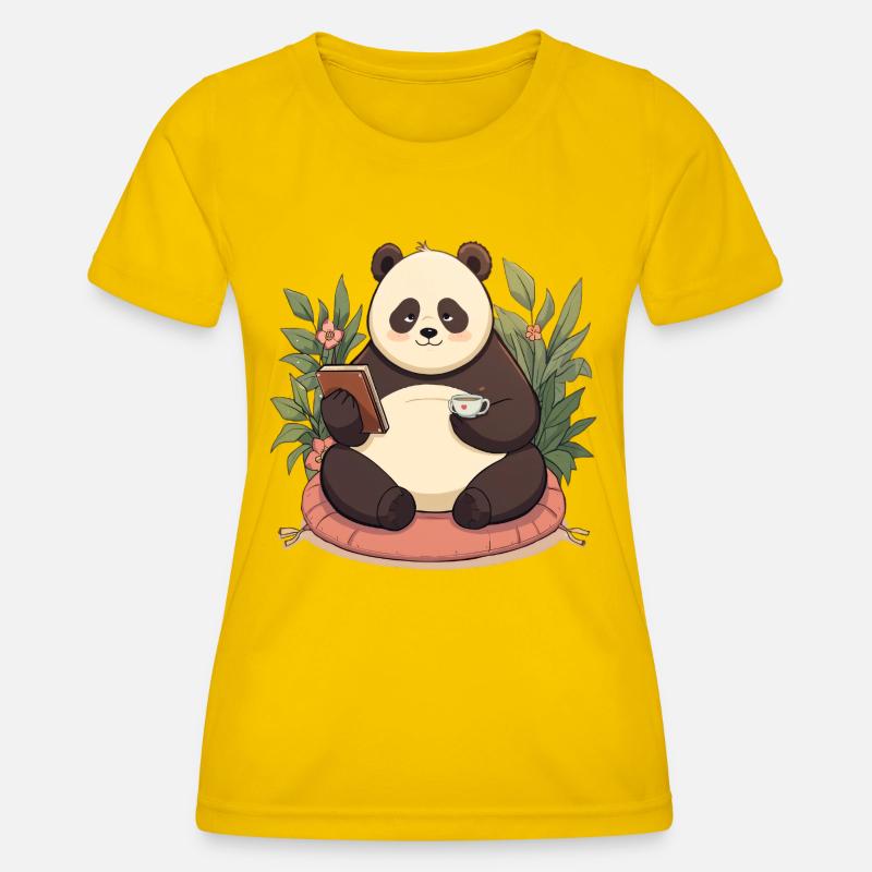 Panda reading with tea - Women's Functional T-Shirt - egg yellow