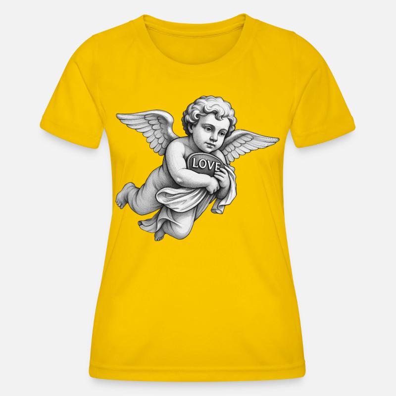 CUPID CHERUB - black & white - Women's Functional T-Shirt - egg yellow