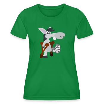 funny animals child motive ill donkey on crutches - Women's Functional T-Shirt - kelly green - Front - AI Model Female 172 dark (172cm)