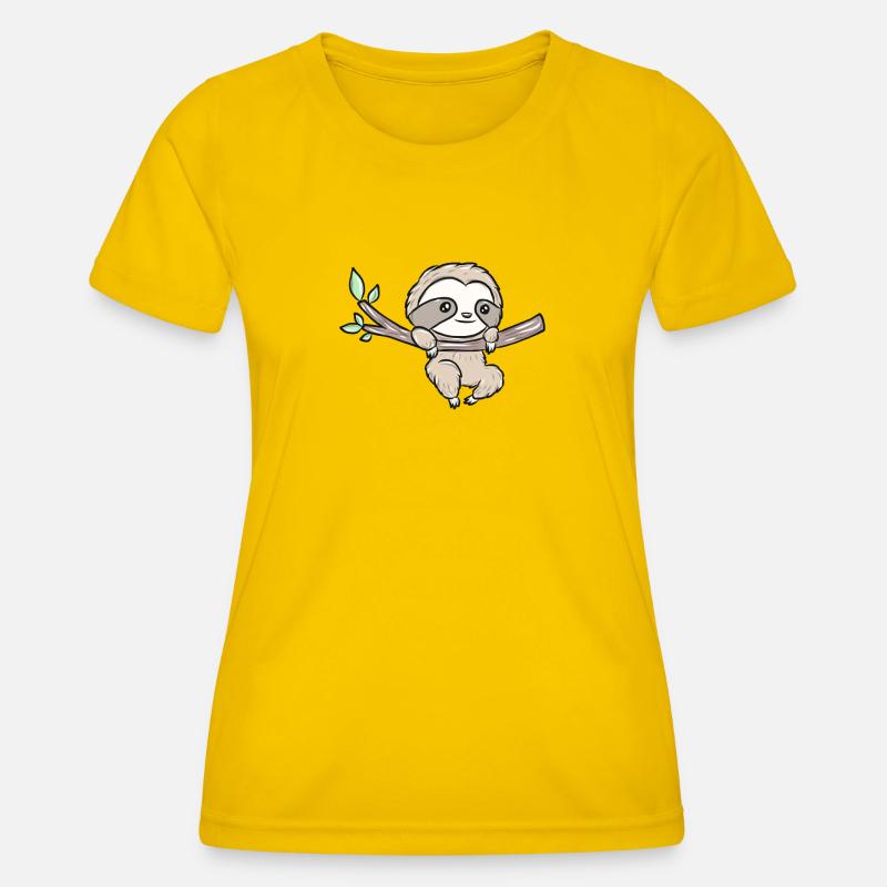 Sloth on a branch – Cute tree design - Women's Functional T-Shirt - egg yellow