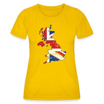 Union Jack UK Map Art Overlay - Women's Functional T-Shirt - egg yellow - Front - AI Model Female 172 dark (172cm)
