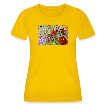 Fröhliches farbiges Blumendekor-Design - Frauen Funktions-T-Shirt - Eigelb - Vorne - AI Model Female 172 dark (172cm)