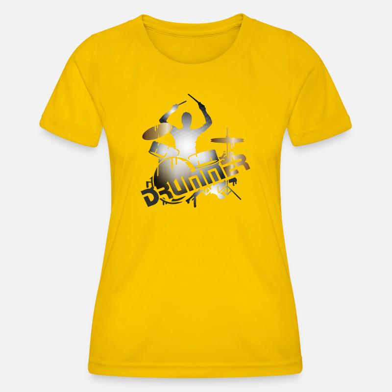 Drummer sits on drums with typography - Women's Functional T-Shirt - egg yellow