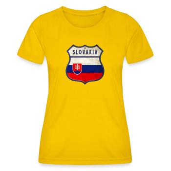 Slowakei Flaggen Wappen Design - Frauen Funktions-T-Shirt - Eigelb - Vorne - AI Model Female 172 dark (172cm)