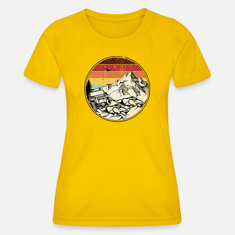 Rainbow Sunset Mountain Offroad Jeep - Women's Functional T-Shirt - egg yellow