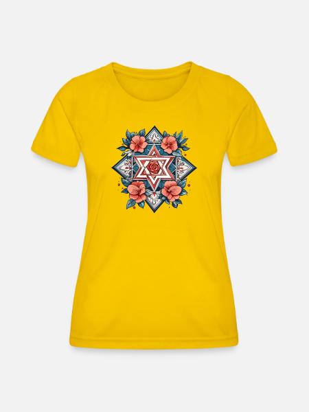 Jüdischer Stern mit Blumen - Frauen Funktions-T-Shirt - Eigelb