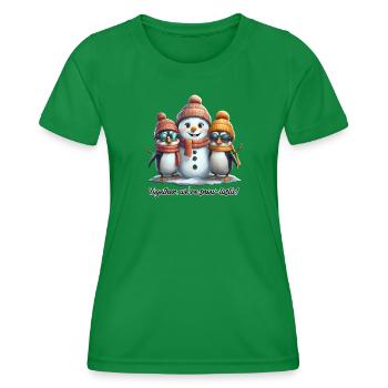 Snow-tastic Freundschaft: Pinguine & Schneemann - Frauen Funktions-T-Shirt - Kelly Green - Vorne - AI Model Female 172 dark (172cm)