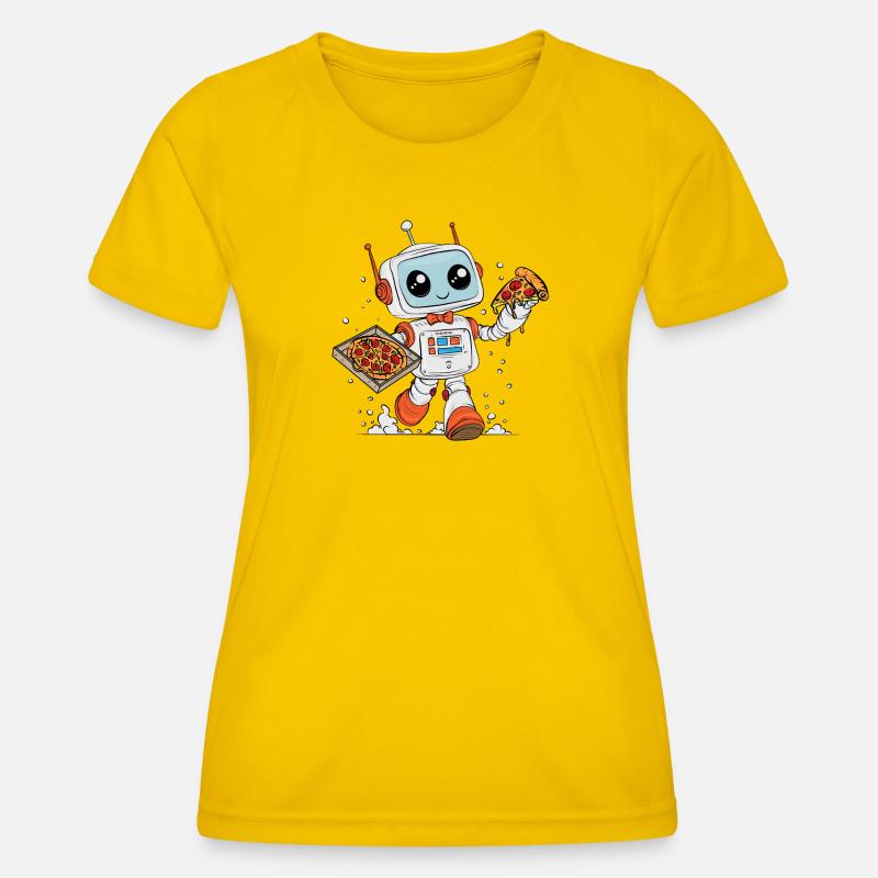 PizzaRobot – Multitasking Robot Delivering Pizza - Women's Functional T-Shirt - egg yellow