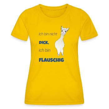 Ich bin nicht dick, ich bin flauschig! - Frauen Funktions-T-Shirt - Eigelb - Vorne - AI Model Female 172 dark (172cm)