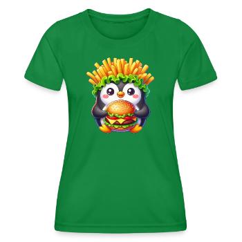 pingouin mignon avec burger frites design de restauration rapide - T-shirt sport Femme - vert - Devant - AI Model Female 172 dark (172cm)