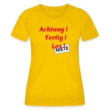 Attention - Ready - Go - Women's Functional T-Shirt - egg yellow - Front - AI Model Female 172 dark (172cm)