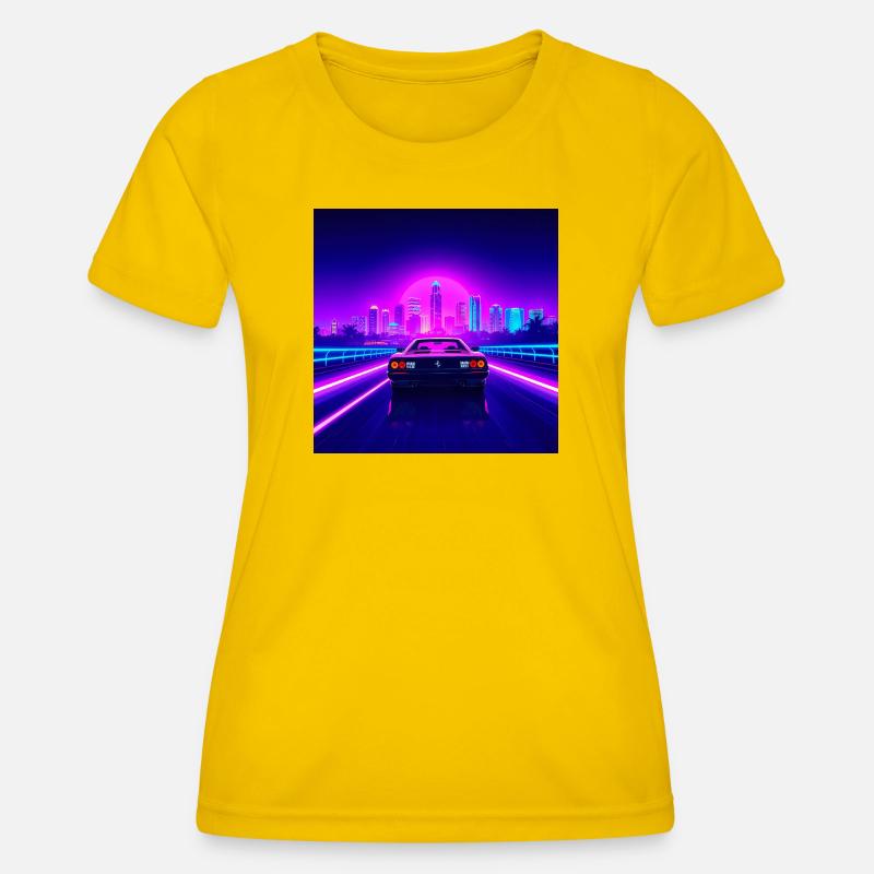Neon Skyline and Retro Convertible - Women's Functional T-Shirt - egg yellow