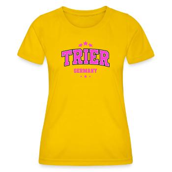 Trier Germany Pink Heimat College Design - Women's Functional T-Shirt - egg yellow - Front - AI Model Female 172 dark (172cm)