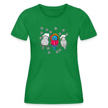 Winter Birds Cartoon in Snow - Women's Functional T-Shirt - kelly green - Front - AI Model Female 172 dark (172cm)