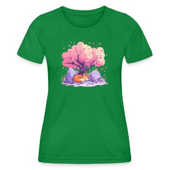 Sleeping fox under cherry tree - Women's Functional T-Shirt - kelly green - Front - AI Model Female 172 dark (172cm)