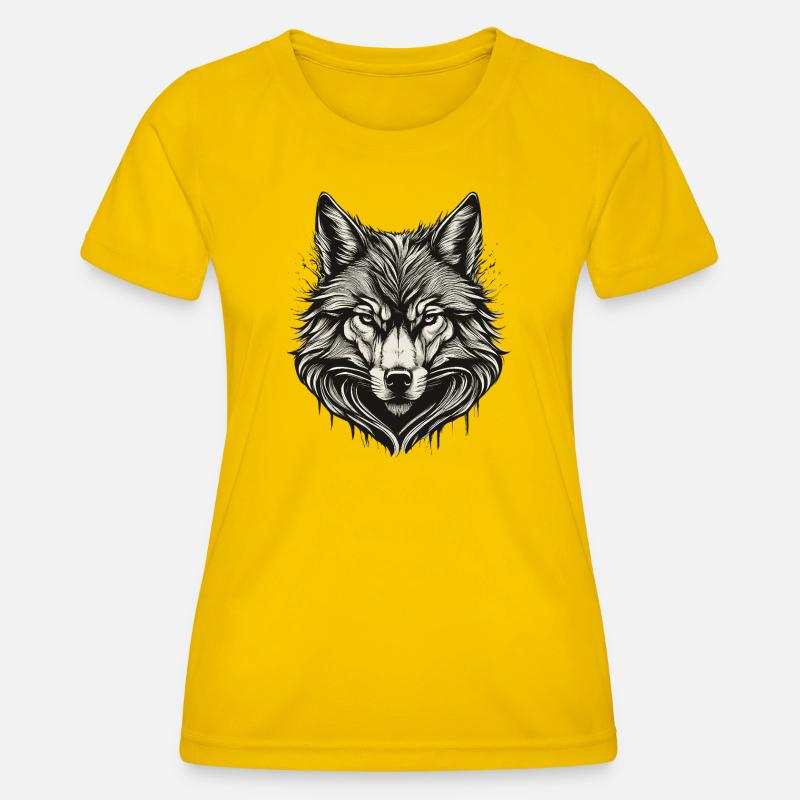 Wolf Head Ink Engraved - Women's Functional T-Shirt - egg yellow