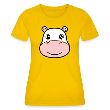 Nilpferd Kopf Gesicht Maske Lächeln - Frauen Funktions-T-Shirt - Eigelb - Vorne - AI Model Female 172 dark (172cm)