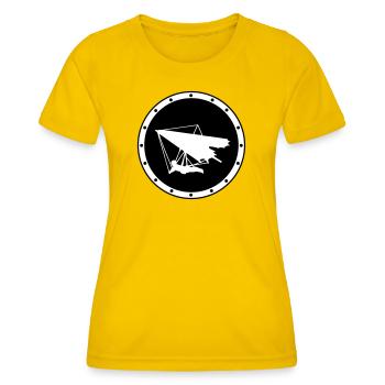 Minimalistisches Ring-Delta-Flügelabzeichen - Frauen Funktions-T-Shirt - Eigelb - Vorne - AI Model Female 172 dark (172cm)