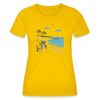 Idylle côtier : chaise longue et dune - T-shirt sport Femme - jaune d'œuf - Devant - AI Model Female 172 dark (172cm)
